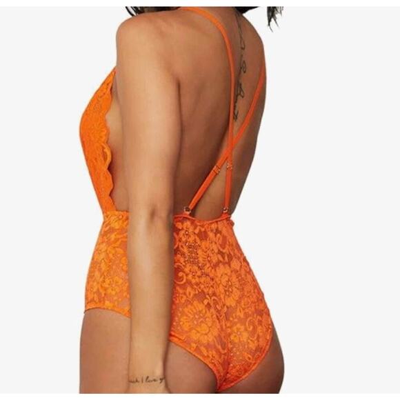 WE ARE HAH Comin In Haht Lace Bodysuit Burnt Orange Pumpkin Spice XS - Picture 2 of 12